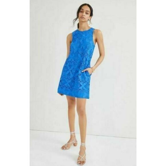 Anthropologie Blue Lace Button Back Sleeveless Mini Dress Small - Picture 1 of 7